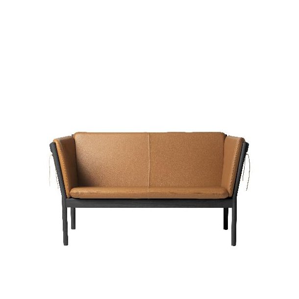 J148 2-pers sofa (Sort Eg/Cognac lder)