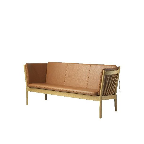 J149 3-pers sofa (Natur eg/Cognac lder)