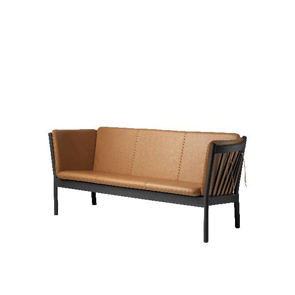 J149 3-pers sofa (Sort eg/Cognac lder)