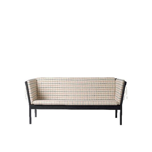 J149 3-pers sofa (Sort eg/Rdternet uld)